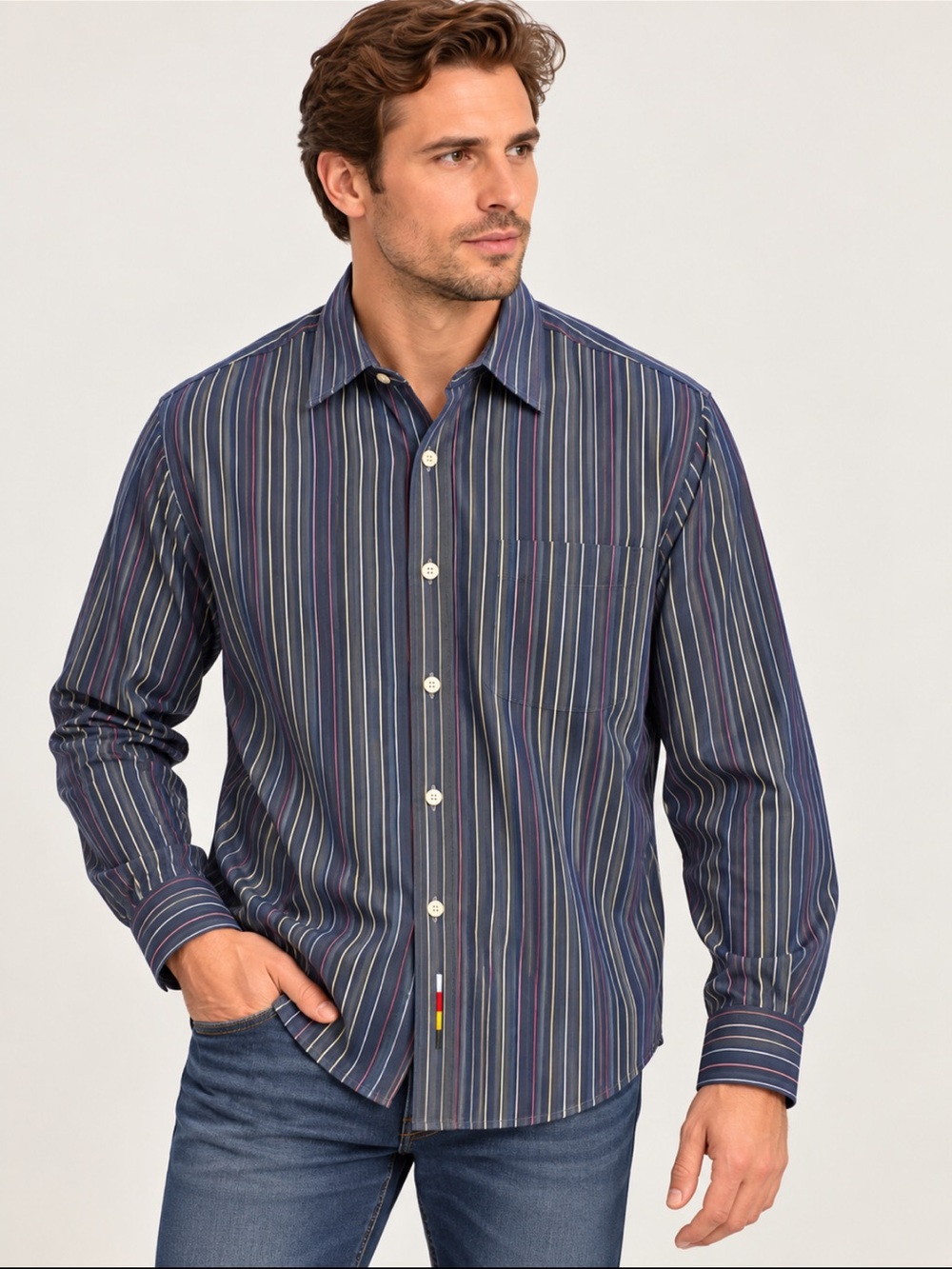 Greg Norman Men’s M Long Sleeve Striped Button Down Shirt 100% Cotton